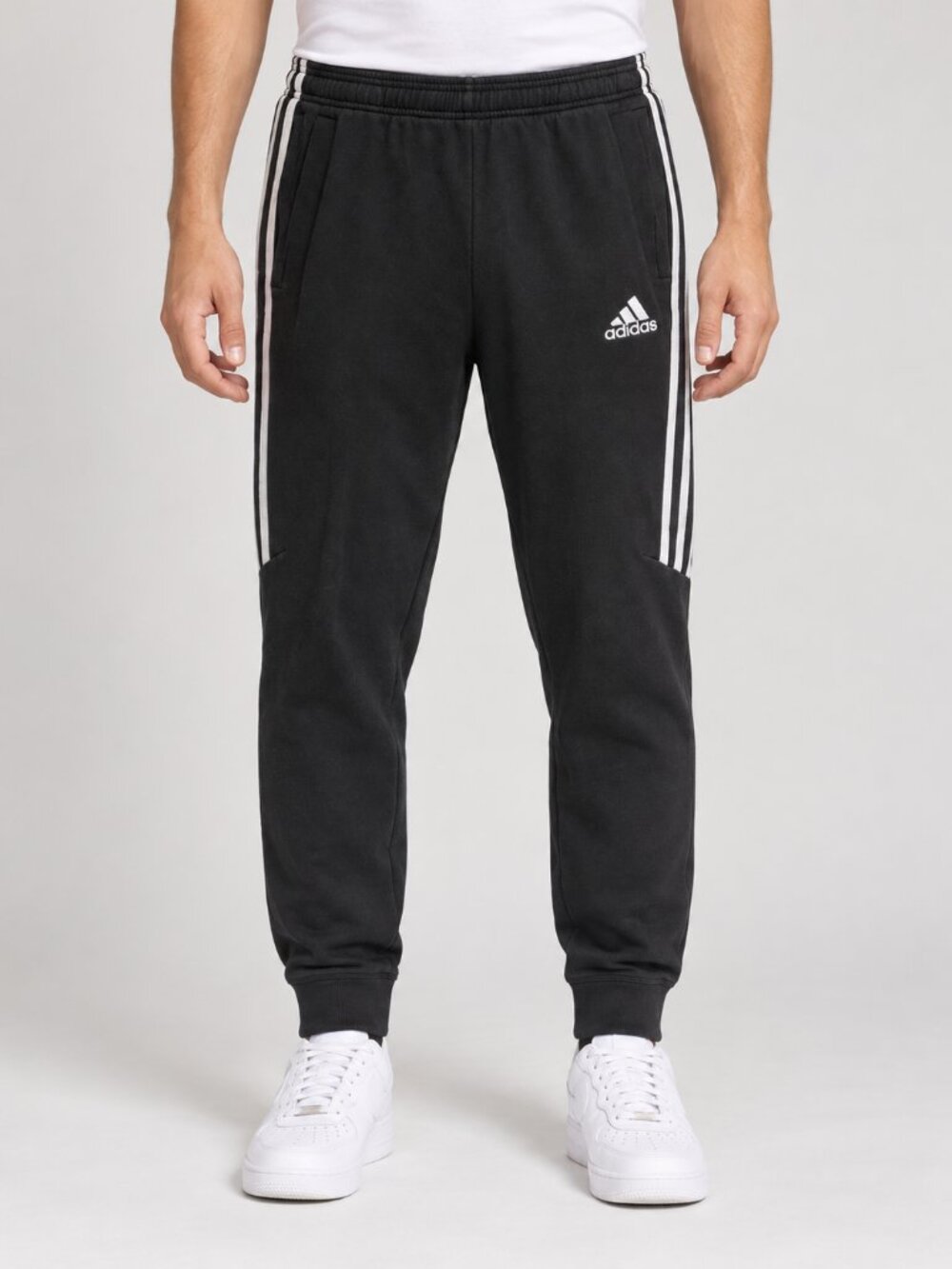 Adidas Black 3-Stripe Jogger Pants L Zip Pockets Athleisure Streetwear